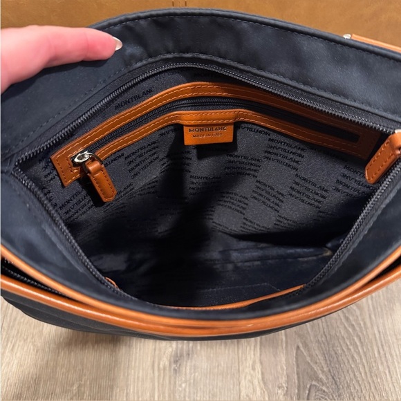 MONTBLANC Navy Blue Canvas & Brown Leather Sartorial Jet Reporter Crossbody Bag - Picture 8 of 16